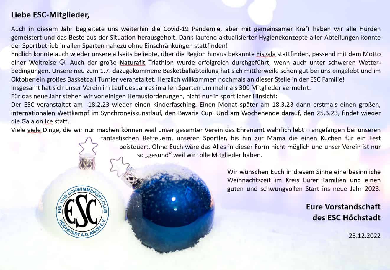 ESC Höchstadt frohe Weihnachten