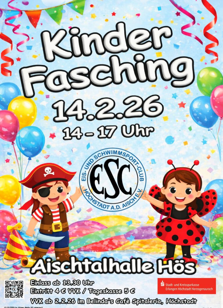 Flyer Einladung Kinderfasching, Lustige Männchen mit Luftballons, Luftschlangen und Konfetti