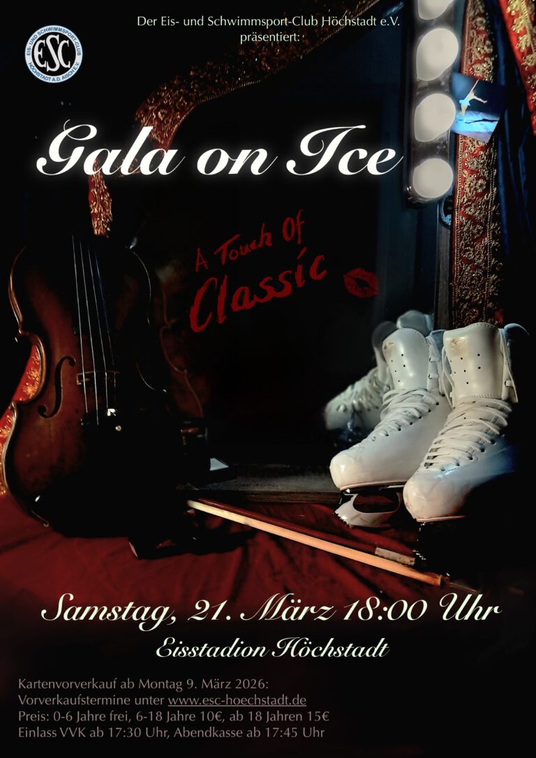 Eisgala 2026 in Höchstadt Plakat Schlittschuhe auf dunklem Hintergrund