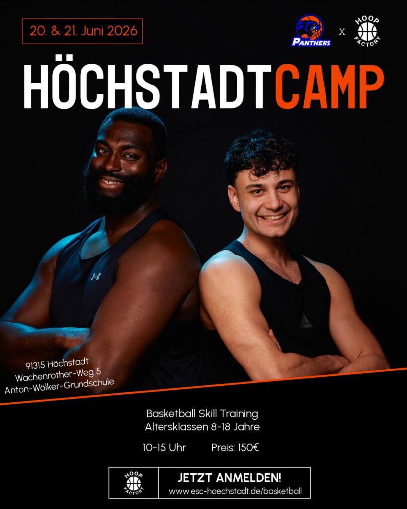 Flyer mit zwei Basketballspielern für das Höchstadt Camp mit Basketball Skill Training